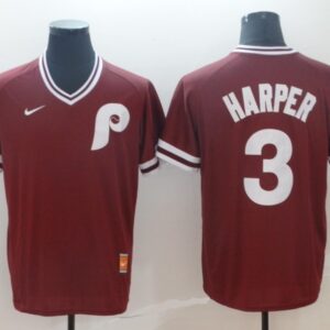 MLB Phillies 3 Bryce Harper Red Nike Cooperstown Collection Legend V-Neck Men Jersey