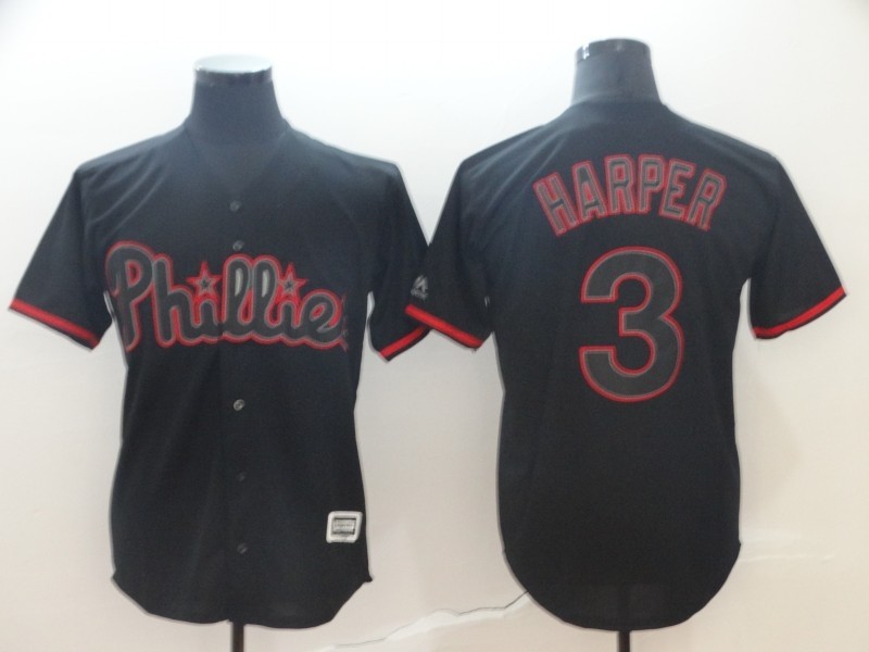 MLB Phillies 3 Bryce Harper Black Shadow Cool Base Men Jersey