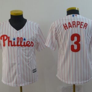 MLB Phillies 3 Bryce Harper White Cool Base Youth Jersey