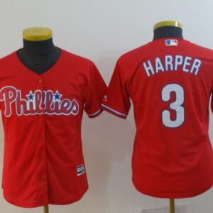 MLB Phillies 3 Bryce Harper Red Cool Base Youth Jersey