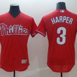 MLB Phillies 3 Bryce Harper Red Flex Base Men Jersey