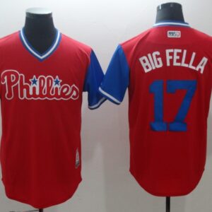 MLB Phillies 17 Rhys Hoskins Big Fella Red 2018 Players' Weekend Authentic Men Jersey