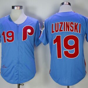MLB Phillies 19 Greg Luzinski Blue 1980 Mitchell & Ness Throwback Men Jersey