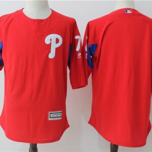 MLB Phillies 7 Maikel Franco Red On-Field Sleeve Batting Practice Men Jersey