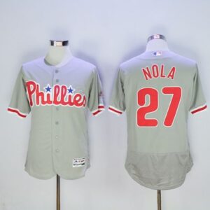 MLB Phillies 27 Aaron Nola Grey Flexbase Men Jersey