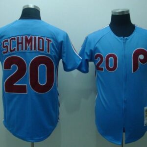 MLB Phillies 20 Mike Schmidt Blue Mitchell and Ness Throwback Men Jersey