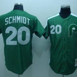 MLB Phillies 20 Mike Schmidt Green Mitchell and Ness Throwback Men Jersey