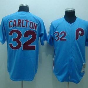 MLB Phillies 32 Steve Carlton Blue Mitchell and Ness Throwback Men Jersey