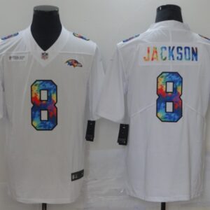 Nike Ravens 8 Lamar Jackson Rainbow White Vapor Limited Men Jersey
