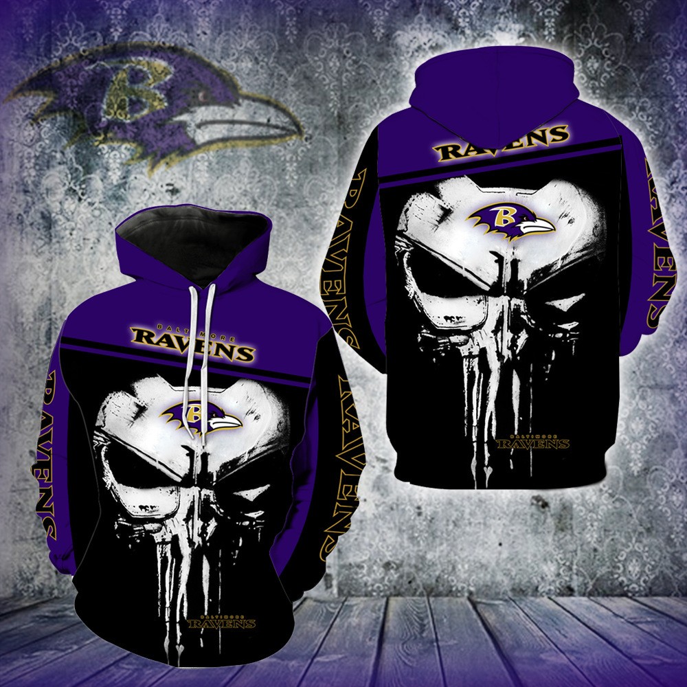 Baltimore Ravens Skull 3D Pullover Hoodies