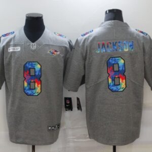 Nike Ravens 8 Lamar Jackson Rainbow Grey Limited Men Jersey