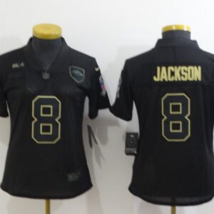 Nike Ravens 8 Lamar Jackson 2020 Black Salute To Service Limited Women Jersey
