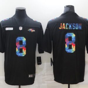 Nike Ravens 8 Lamar Jackson Rainbow Black Limited Men Jersey