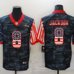 Nike Ravens 8 Lamar Jackson Black Camo USA Flag Limited Men Jersey
