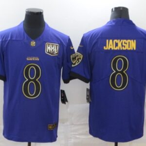 Nike Ravens 8 Lamar Jackson Purple Gold Vapor Limited Men Jersey