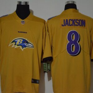 Nike Ravens 8 Lamar Jackson Yellow Team Big Logo Vapor Limited Men Jersey