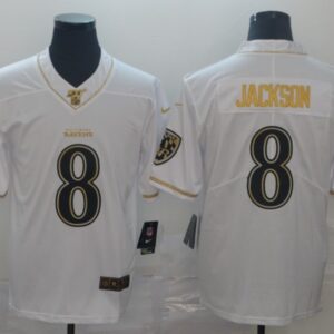 Nike Ravens 8 Lamar Jackson White Gold Vapor Untouchable Limited Men Jersey
