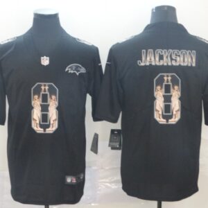Nike Ravens 8 Lamar Jackson Black Statue of Liberty Limited Men Jersey