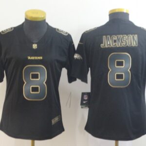 Nike Ravens 8 Lamar Jackson Black Gold  Vapor Untouchable Limited Women Jersey