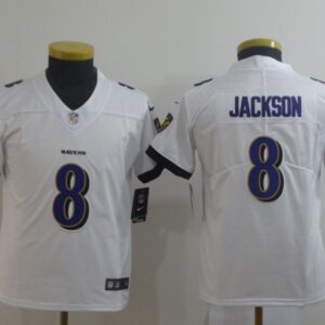 Nike Ravens 8 Lamar Jackson White Vapor Untouchable Limited Youth Jersey