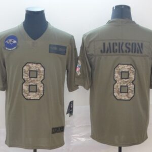 Nike Ravens 8 Lamar Jackson 2019 Olive Camo Salute To Service Limited Men Jersey