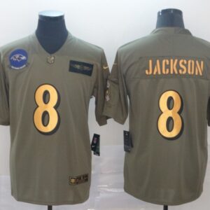 Nike Ravens 8 Lamar Jackson 2019 Olive Gold Salute To Service Limited Men Jersey