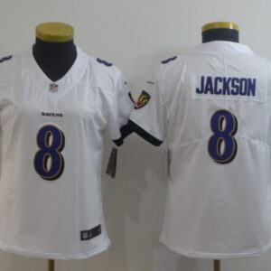 Nike Ravens 8 LaMar Jackson White Vapor Untouchable Limited Women Jersey