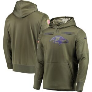 Baltimore Ravens 2018 Salute to Service  Sideline Therma Performance Pullover Hoodie Olive