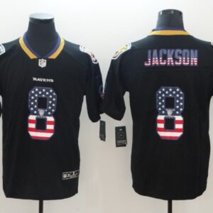 Nike Ravens 8 LaMar Jackson Black USA Flag Fashion Limited Men Jersey