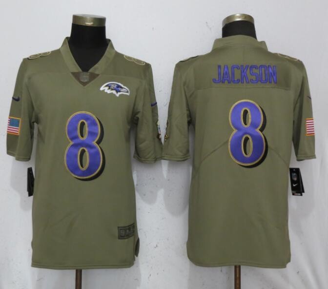 Nike Ravens 8 Lamar Jackson Olive 2017 Salute To Service Limited Men Jersey