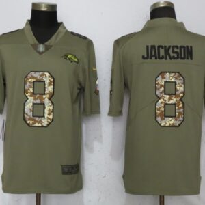 Nike Ravens 8 Lamar Jackson Olive Camo Salute To Service Limited Men Jersey