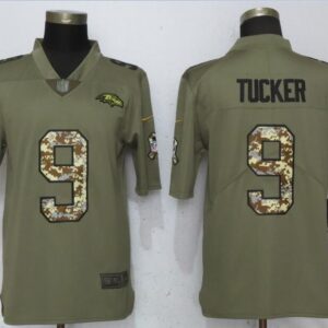 Nike Ravens 9 Justin Tucker Olive Camo Salute To Service Limited Men Jersey
