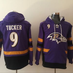 Nike Baltimore Ravens 9 Justin Tucker Purple All Stitched Hooded Men Sweatshirt