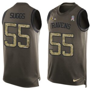 Nike Ravens 55 Terrell Suggs Olive Green Salute To Service Tank Top