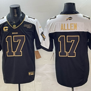 Buffalo Bills 17 Josh Allen Black White Gold F.U.S.E. Vapor Limited Men Jersey with Patch