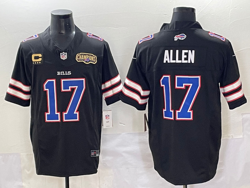 Nike Bills 17 Josh Allen Champion Black F.U.S.E. Vapor Limited Men Jersey with patch