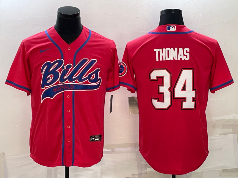 Nike Bills 34 Thurman Thomas Red Vapor Baseball Limited Men Jersey