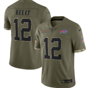 Nike Buffalo Bills 12 Jim Kelly Olive 2022 Salute To Service Limited Men Jersey