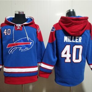 Bills 40 Von Miller Red Blue Ageless Must Have Lace Up Pullover Hoodie