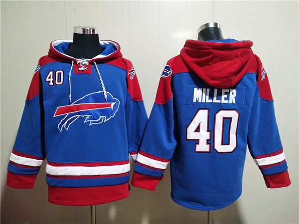 Bills 40 Von Miller Red Blue Ageless Must Have Lace Up Pullover Hoodie