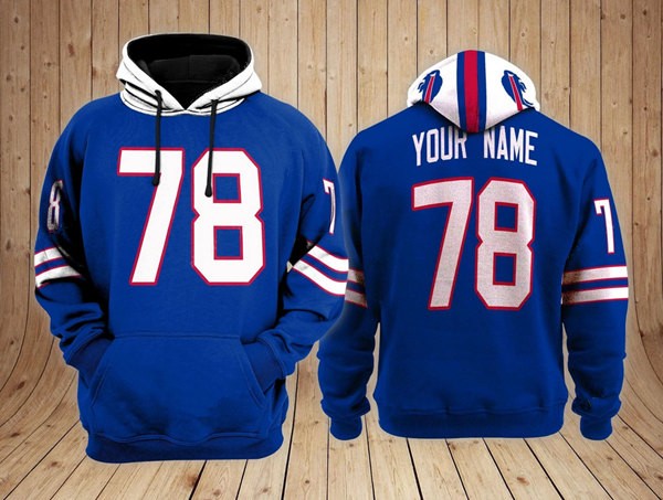 Buffalo Bills 78 Customized Blue Performance Pullover Hoodie