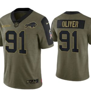Nike Buffalo Bills 91 Ed Oliver 2021 Olive Salute To Service Limited Men Jersey