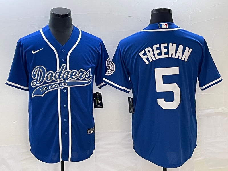 MLB Dodgers 5 Freddie Freeman Blue Baseball Nike Cool Base Men Jersey