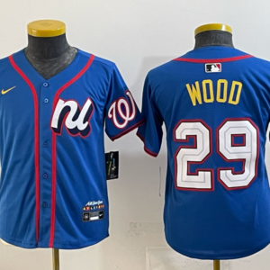 MLB Nationals 29 James Wood Blue 2025 All Star Nike Cool Base Youth Jersey