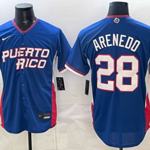 Team Puerto Rico Cardinals 28 Nolan Arenado Blue 2026 World Cup Cool Base Men Jersey