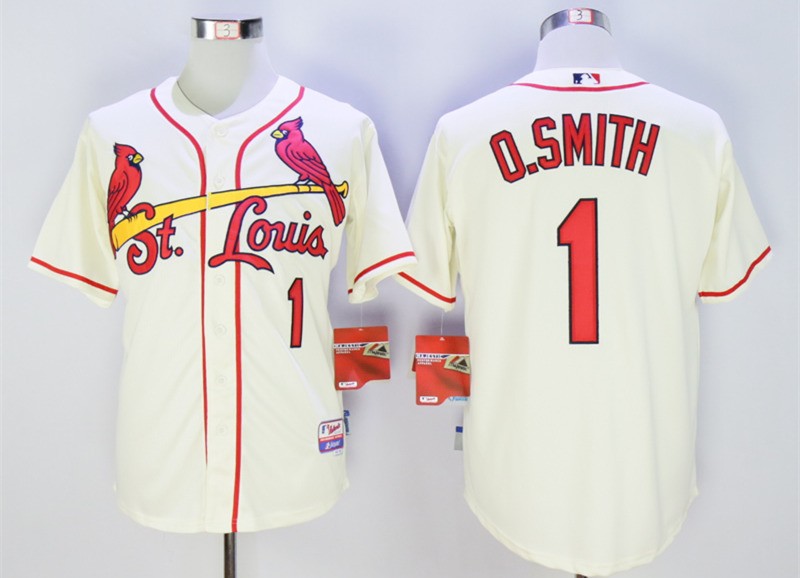 MLB Cardinals 1 Ozzie Smith Cream Cool Base Men Jersey