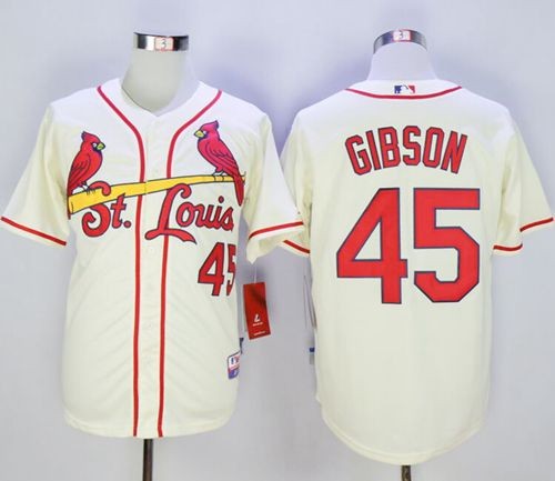 MLB Cardinals 45 Bob Gibson Cream Cool Base Men Jersey