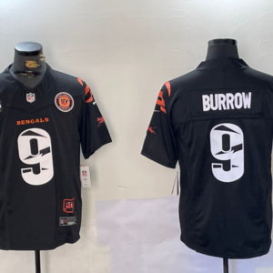 Nike Bengals 9 Joe Burrow Black Team Logo F.U.S.E. Vapor Limited Men Jersey with C patch