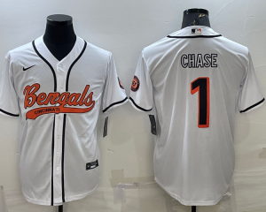 Nike Bengals 1 Ja'Marr Chase White With Patch Vapor Baseball Limited Men Jersey