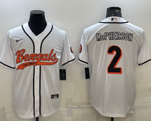 Nike Bengals 2 Evan McPherson White With Patch Vapor Baseball Limited Men Jersey